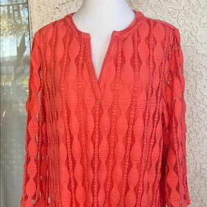 Catherines Coral Lace-Pattern Knit Blouse 3/4 sleeves size 0X